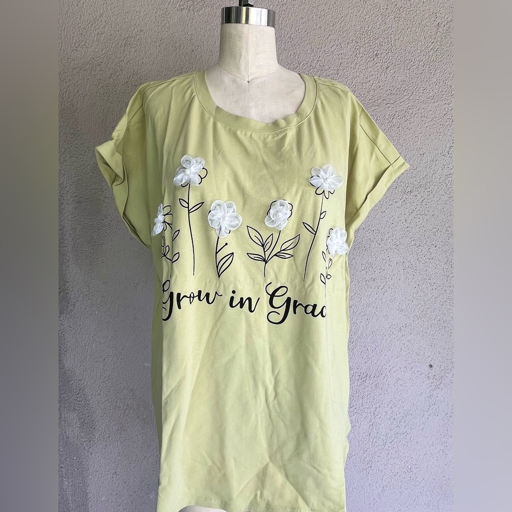 Women's Green Floral Embellished Top